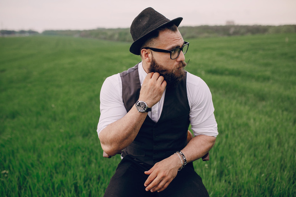 beard man in field lonley - Photo, image