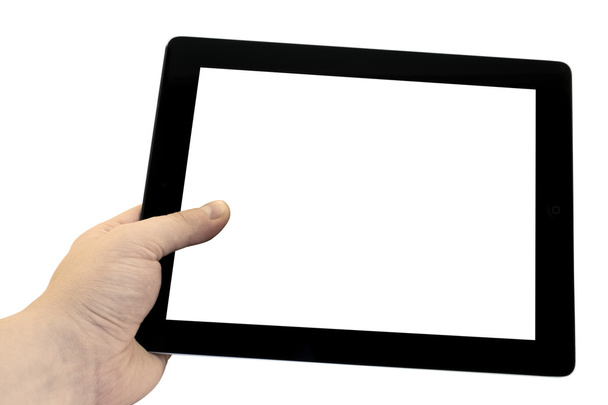 Empty tablet PC in hand isolated on white - Photo, Image