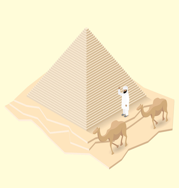 a camel és a beduin egyiptomi piramis - Vektor, kép