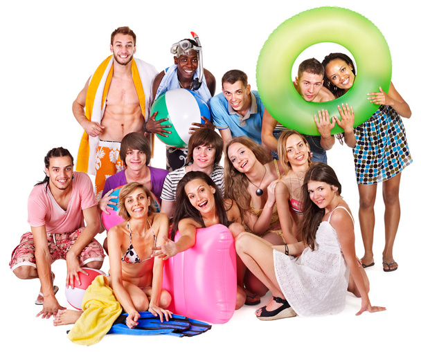 Group holding beach accessories. - Photo, Image