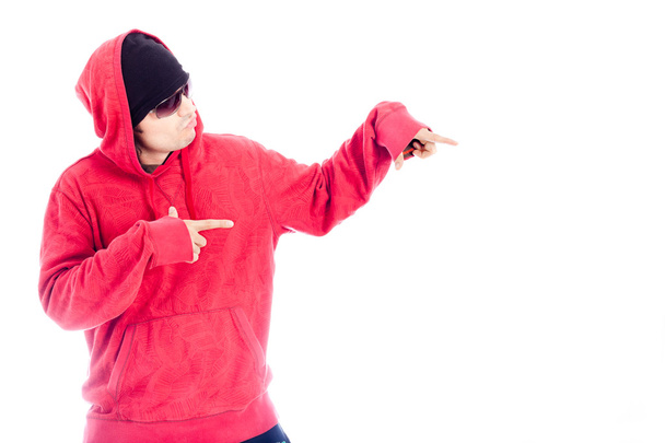Hip Hop man in red hoody pointing - Foto, immagini