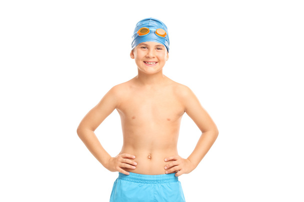 kid with swim cap and swimming goggles - Valokuva, kuva