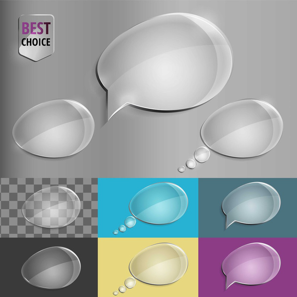 Set di icone con bolla vocale in vetro con ombra morbida su sfondo sfumato. Illustrazione vettoriale EPS 10 per web
. - Vettoriali, immagini