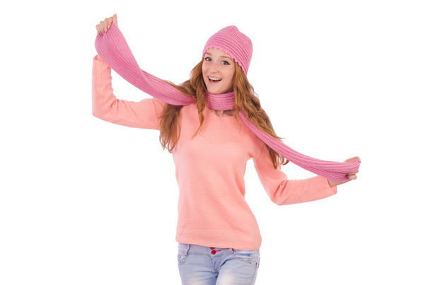 smiling girl wearing scarf and cap - Fotografie, Obrázek