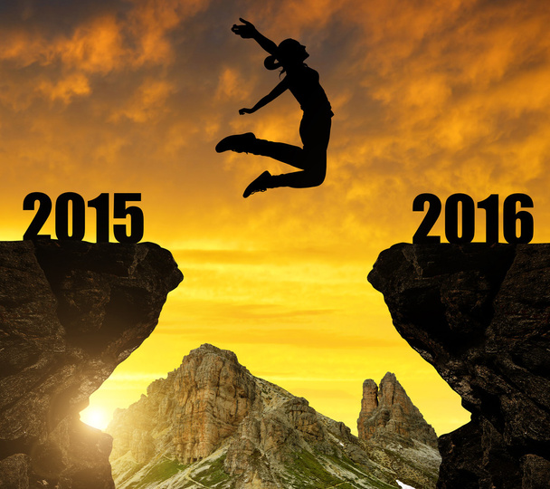 Dziewczynka skacze na nowy rok 2016 - Zdjęcie, obraz