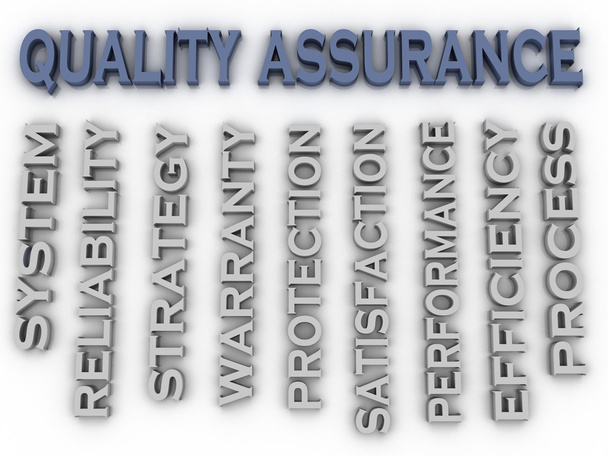 3D image Quality Assurance kwesties concept word cloud achtergrond - Foto, afbeelding