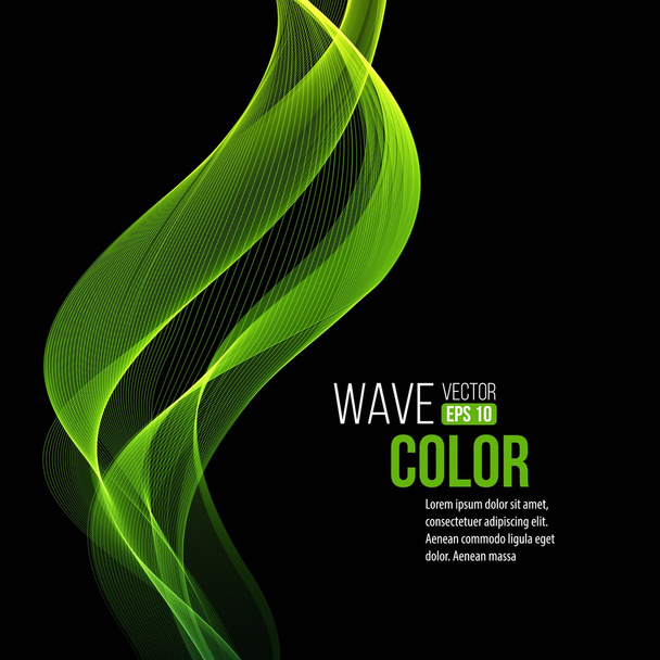 Abstract  transparent green waves on black background. Vector illustration - Vector, Image