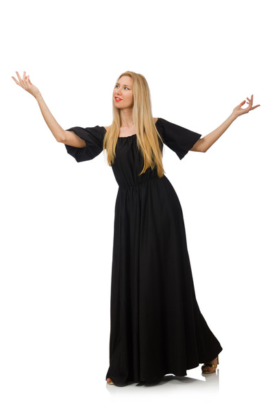 Wysoka kobieta w długi czarny strój - Zdjęcie, obraz