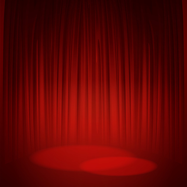 Σκηνή θέατρο με κόκκινη κουρτίνα. Vector εικονογράφηση - Διάνυσμα, εικόνα