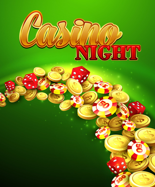 Casino night. Vector Illustration with roulette, coins - Vector, Image