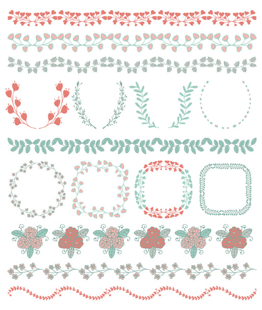 Colorful Hand Sketched Seamless Borders, Frames, Branches - Vector, Image