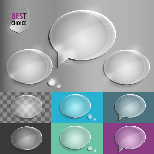Ícones de bolha de fala de vidro oval com sombra suave no fundo gradiente. Ilustração vetorial EPS 10 para web
. - Vetor, Imagem
