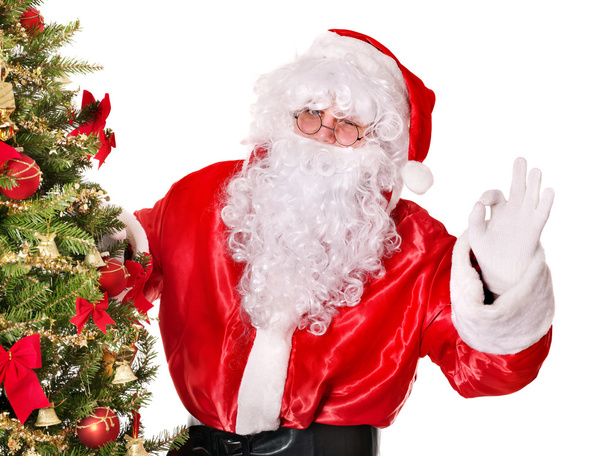 Santa Claus por árbol de Navidad
. - Foto, Imagen