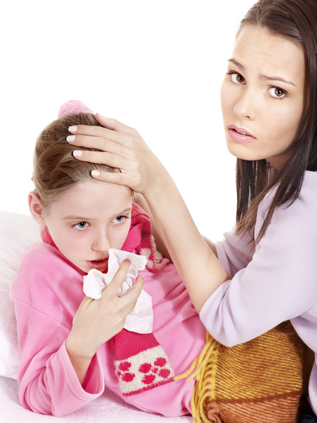 Sick child with handkerchief in bed. - Φωτογραφία, εικόνα