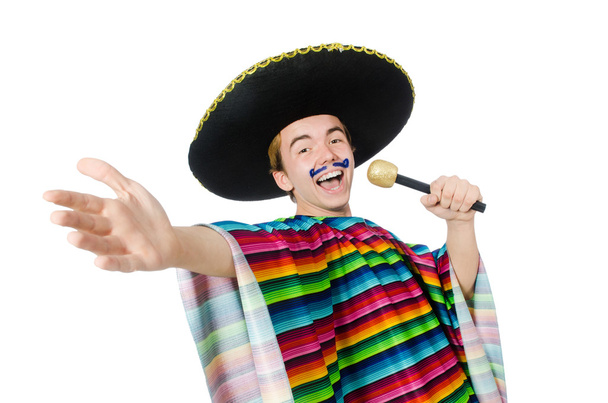 Jeune mexicain drôle chante isolé sur blanc
 - Photo, image