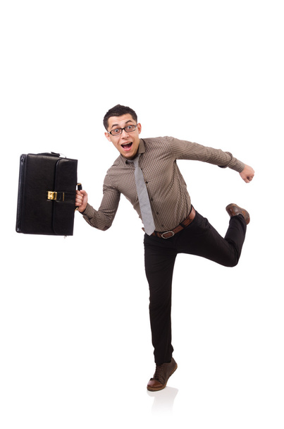 Young man holding briefcase isolated on white - Photo, Image