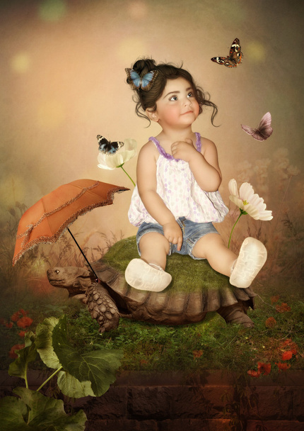 Dziewczynka na żółwia - Zdjęcie, obraz