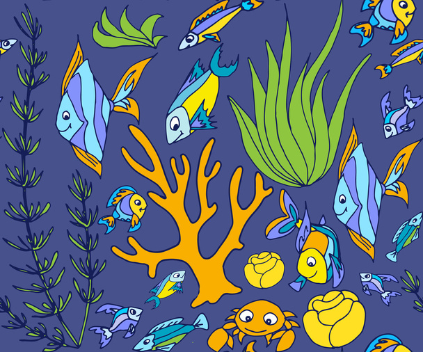 Saumaton kuvio eri trooppisia kaloja
 - Vektori, kuva