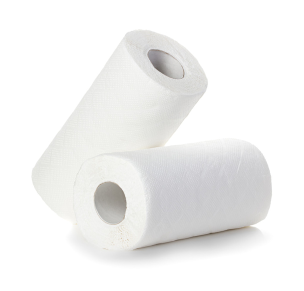 Papierhandtuchrollen, isoliert auf weißem Hintergrund - Foto, Bild