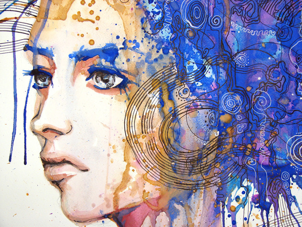 Illustrated portrait of beautiful girl | watercolor - Photo, Image