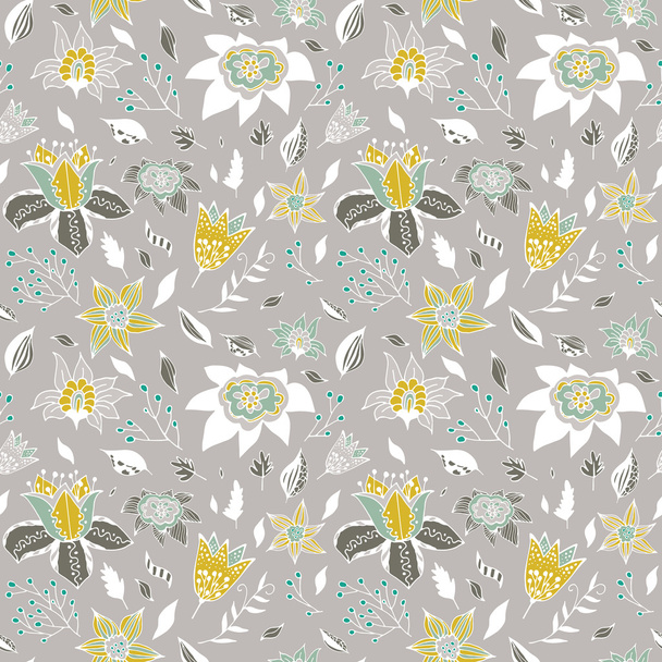 Elegant seamless pattern with abstract flowers on a gray background. - Vector, Imagen