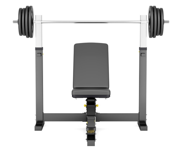 spor salonu ayarlanabilir ağırlık tezgah üzerinde beyaz backg izole barbell ile - Fotoğraf, Görsel