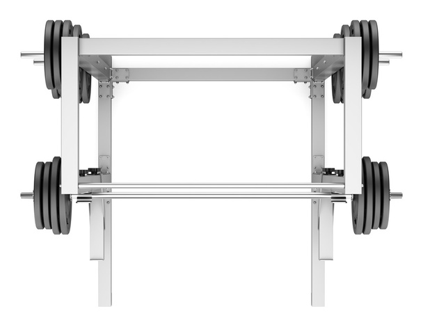 top view of gym half rack with barbell isolated on white backgro - Photo, Image