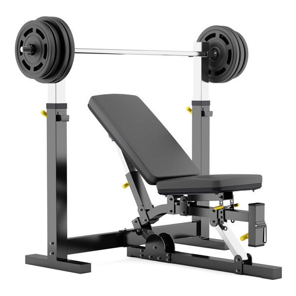 spor salonu ayarlanabilir ağırlık tezgah üzerinde beyaz backg izole barbell ile - Fotoğraf, Görsel