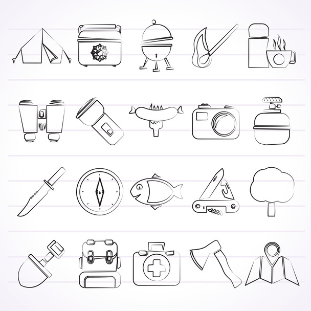 Camping, travel and Tourism icons - Vector, Image