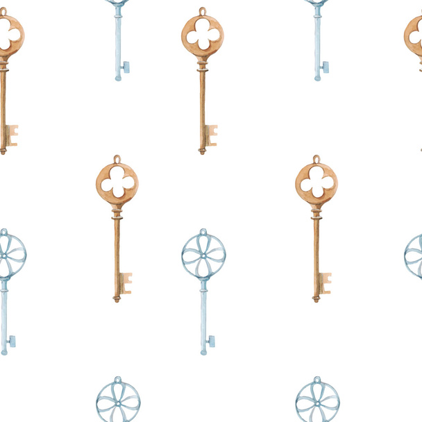 vector watercolor seamless pattern with keys.  - Вектор,изображение