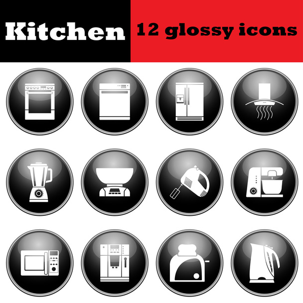 Набір глянцевого кухонного обладнання глянцеві ікони
 - Вектор, зображення