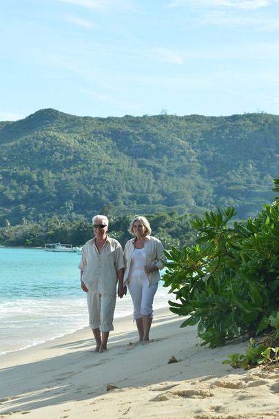bejaarde echtpaar rusten in tropische resort - Foto, afbeelding
