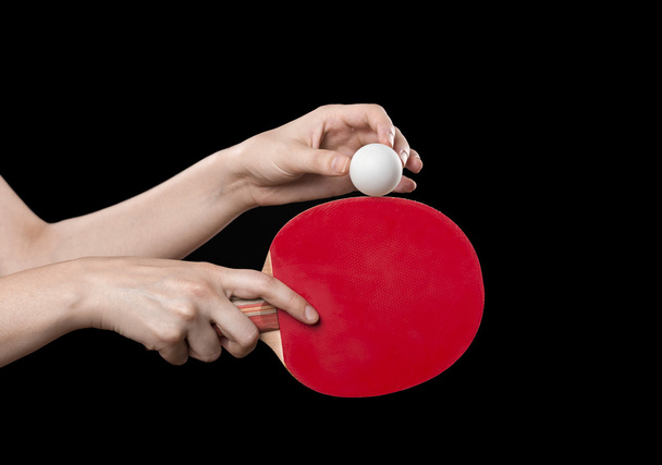 hands with racket and ball for table tennis - Fotografie, Obrázek