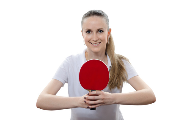 beautiful blonde with a racket for table tennis - Foto, Bild