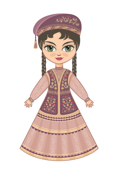 Девушка в татарском платье. Историческая одежда
. - Вектор,изображение