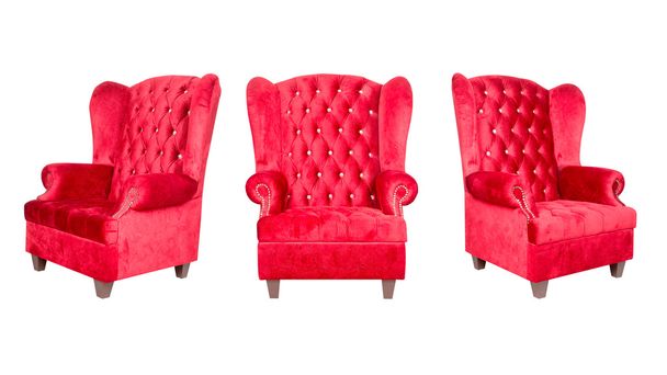 rood lederen fauteuil geïsoleerd op wit. - Foto, afbeelding