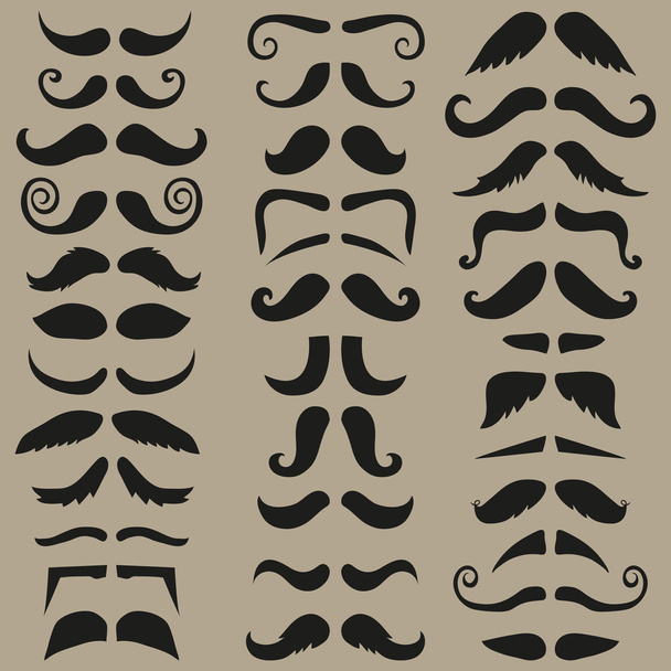 Vector set of hipster mustache. Black silhouette. Easy for edit. - Вектор,изображение