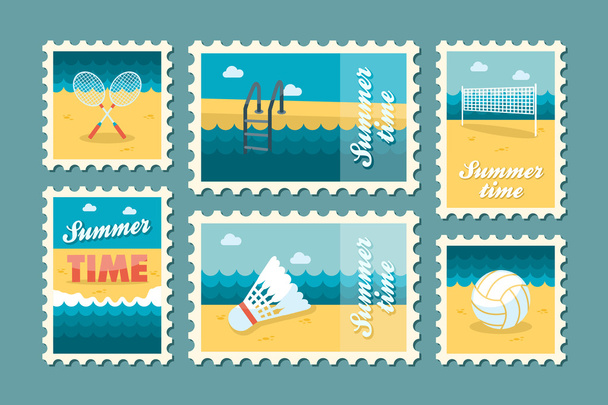 Summertime stamp set flat - Vector, Image