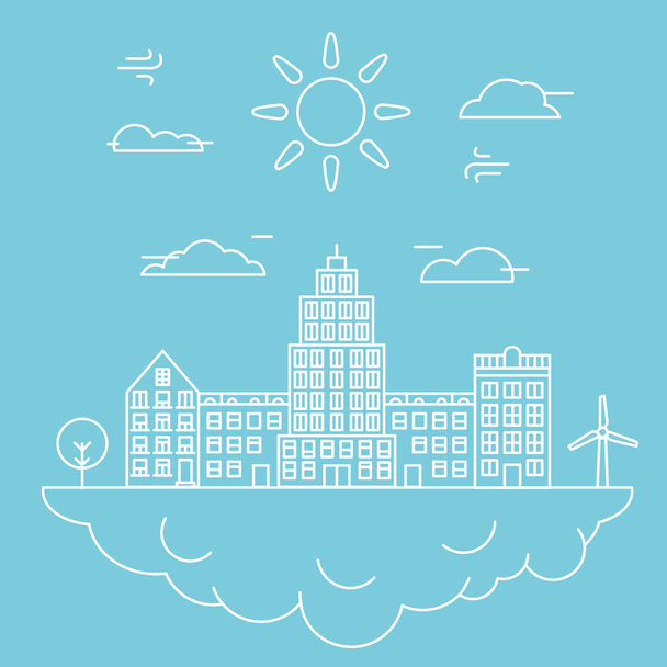 Vector city illustration in linear style - buildings on cloud  - Vector, Imagen
