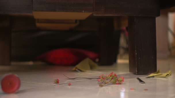 Kieliszek do wina spada na podłogę i przerwa - Materiał filmowy, wideo