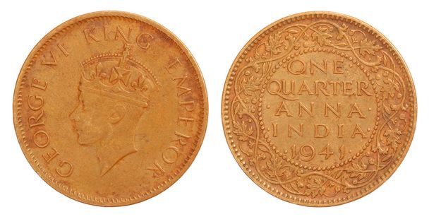Old Indian One Quarter Anna Coin of 1941 - Photo, Image
