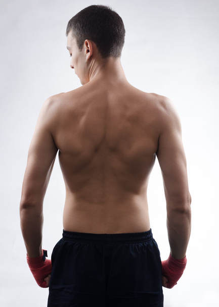 Rear view of strong young male boxer - Фото, изображение