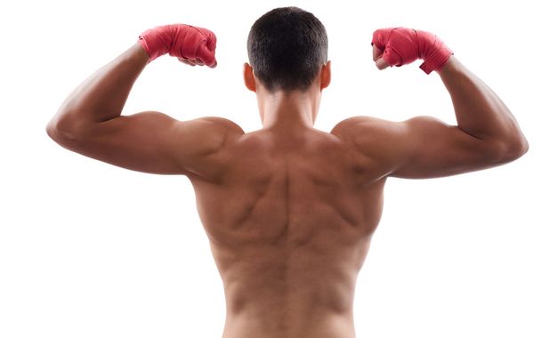 Rear view of strong young male boxer - Φωτογραφία, εικόνα