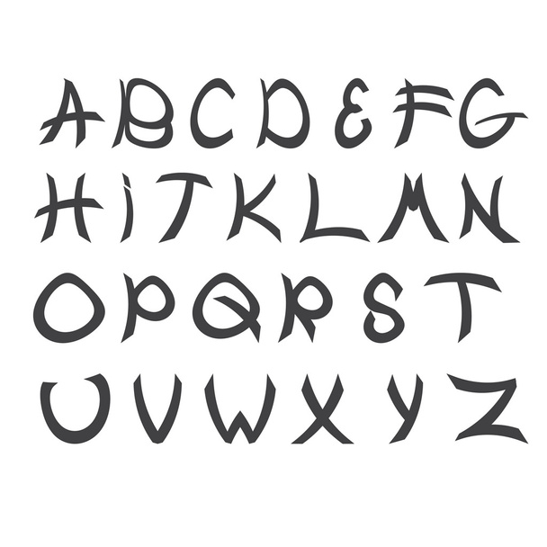 Handwritten font in the Asian style. Vector - Διάνυσμα, εικόνα