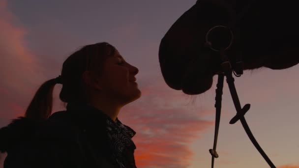 SLOW MOTION CLOSEUP: Jovem alegre beijando seu cavalo
 - Filmagem, Vídeo