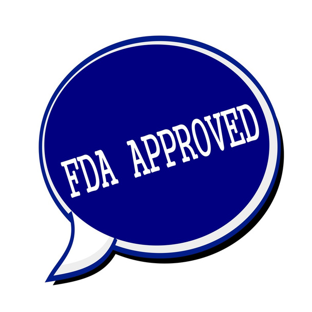 FDA ενέκρινε σφραγίδα λευκό κείμενο σε blueblack φούσκα ομιλία - Φωτογραφία, εικόνα