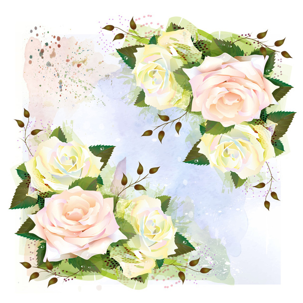 Background with roses. Imitation of watercolor painting.  - Vector, Image