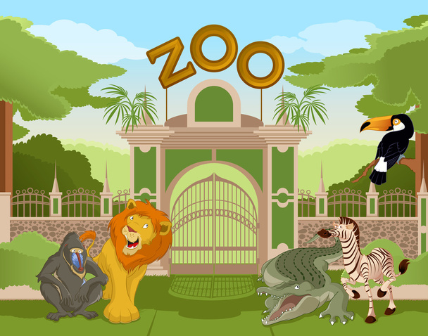 Állatkert kapu afrikai állatok 2 - Vektor, kép