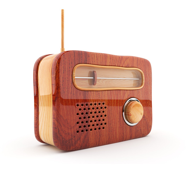 Wooden radio 3D. Retro style. Isolated on white background - Foto, afbeelding
