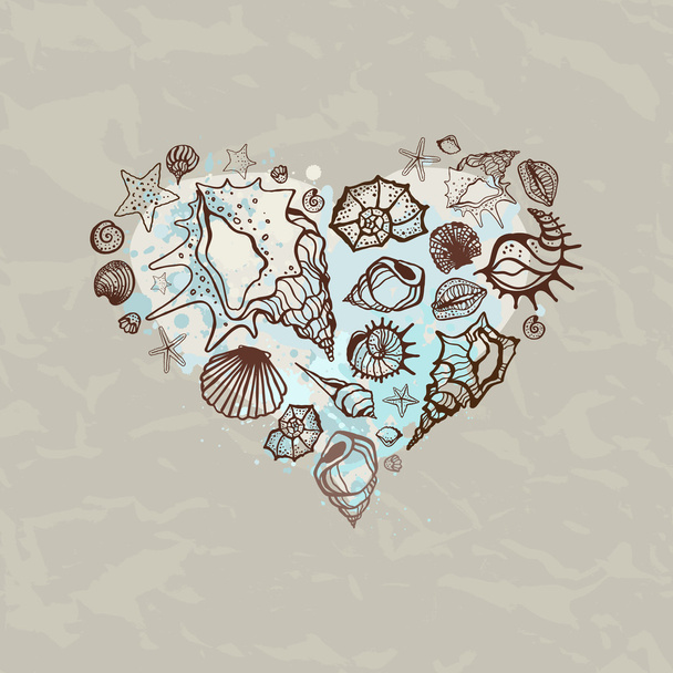 Corazón de conchas marinas
.  - Vector, Imagen